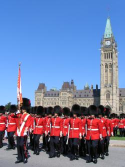 Canadian soldiers standing at attention