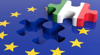 EU flag with puzzle piece removed showing Italy flag