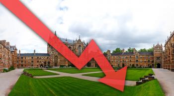 Oxford University with a down-trending arrow