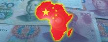 continent of africa overlaid with the Chinese flag and Chinese currency in the background
