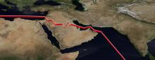 a jagged line running through a map of the Middle East