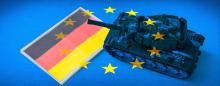 German tank with flags of Germany and the EU