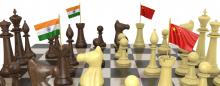 chessboard with flags of China and India