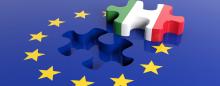 EU flag with puzzle piece removed showing Italy flag