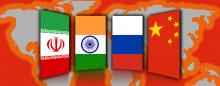 The flags of Russia, India, China and Iran